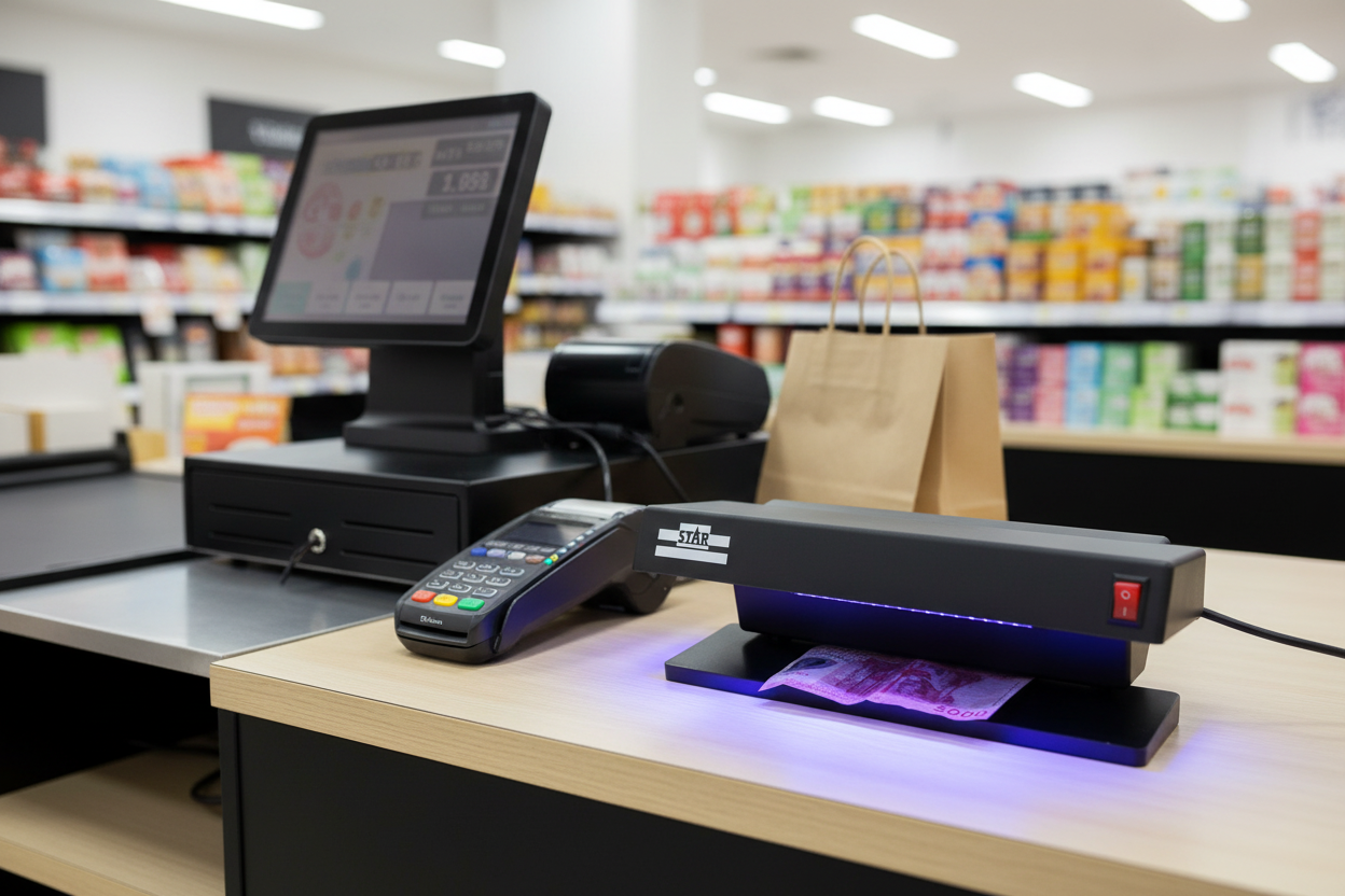 Lámpara UV STAR en mostrador de tienda