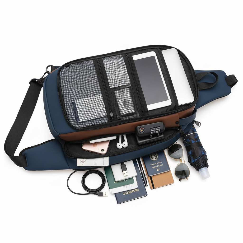 Mochila abierta con compartimentos